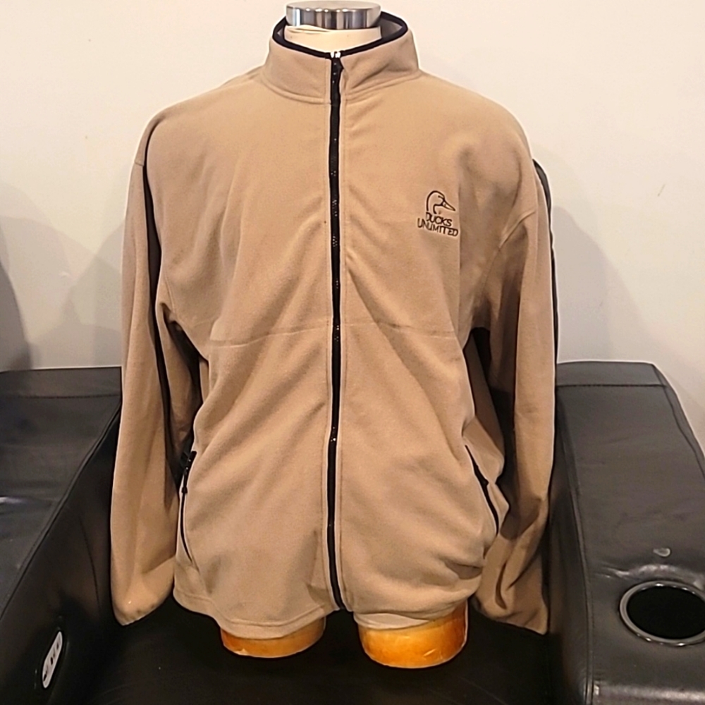 DUCKS UNLIMITED Full Zip Tan Fleece Jacket 3XL